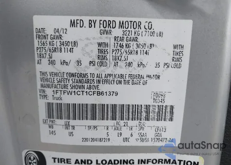2012 Ford F-150 Xlt from USA, damaged, VIN 1FTFW1CT1CFB61379